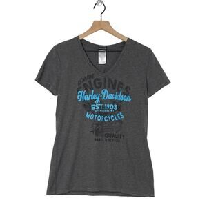 Harley Davidson Wichita Kansas V-Neck Gray T Shirt Women's Medium Biker Moto